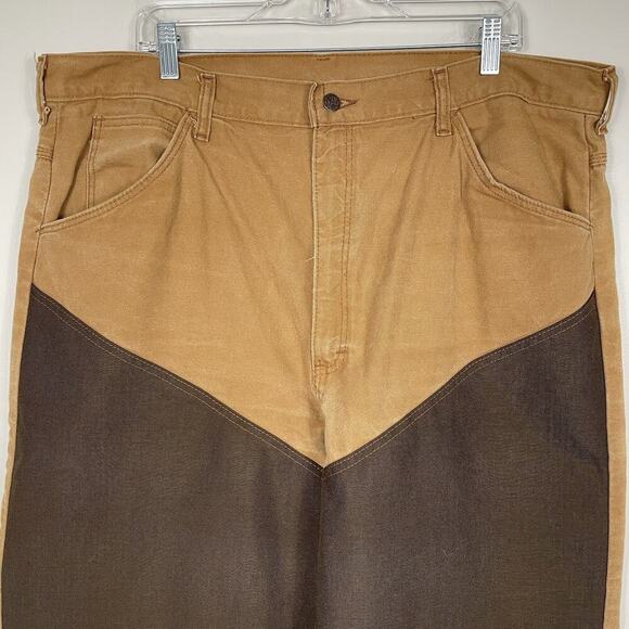 Vtg Pointer Brand Pants Sz 40x28 Tan Duck Canvas Hunting Double Knee Brush Guard - Picture 5 of 11